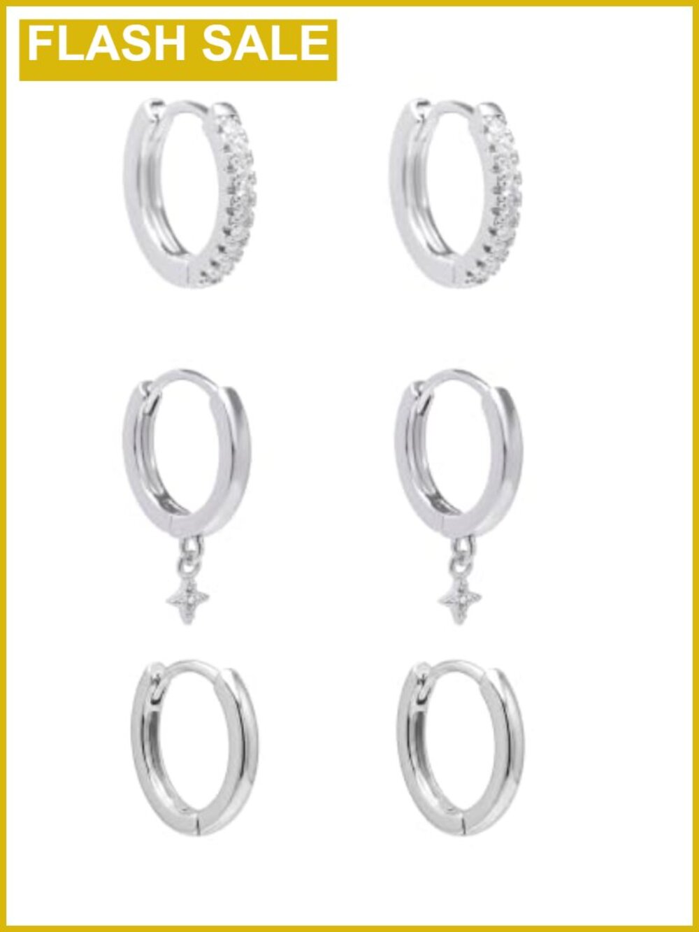 Moissanite Gold Plated Hoop Earrings Set for Women - 3 Pairs Stackable